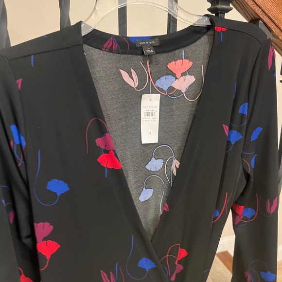 NWT Ann Taylor Black Wrap Dress with Floral Accents - Picture 7 of 15